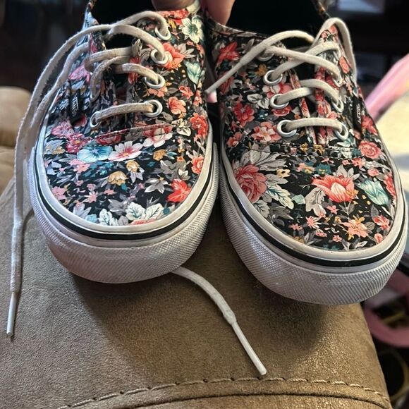 Vans Shoes Womens 7 Mens 5.5 Multi Floral Black Dark Flowers Lace Up Low Top - Picture 5 of 9